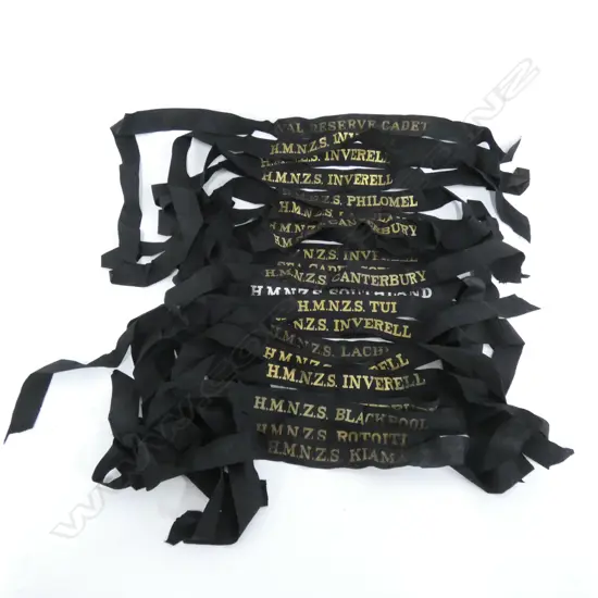 BAG ASST. NAVAL HAT RIBBONS INCL HMNZS CANTERBURY ETC