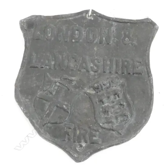 LEAD LONDON & LANCASHIRE FIRE SHIELD PLAQUE H.225mm
