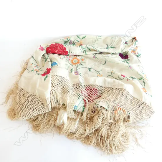 ORIENTAL EMBROIDERED SILK SHAWL...