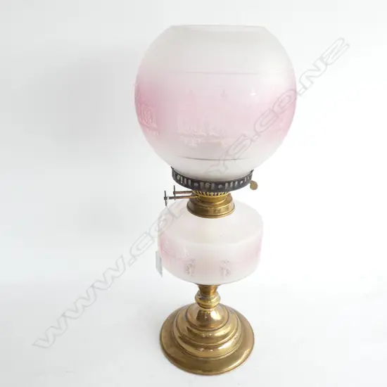 VICTORIAN PINK GLASS KEROSENE LAMP H.460mm