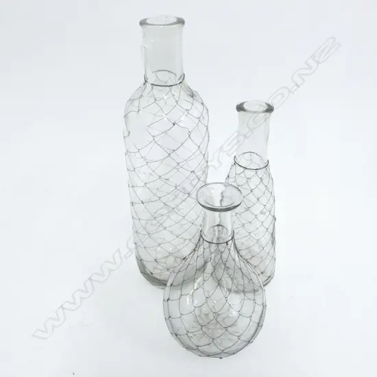 3 WIRE & GLASS BOTTLES H.400mm