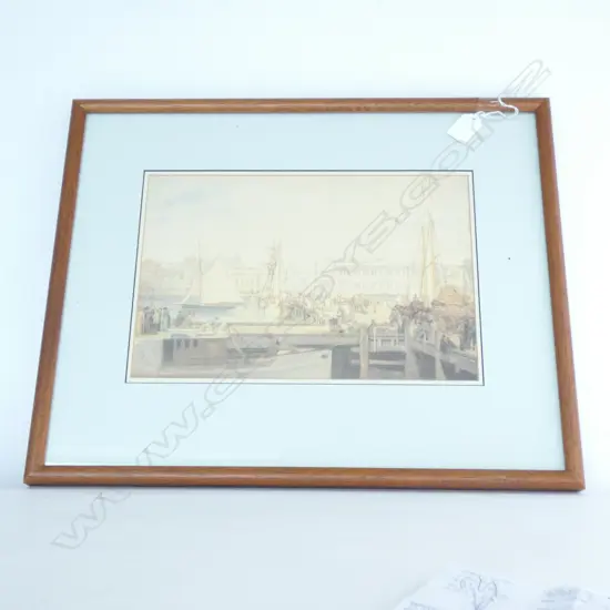 FRAMED AUCKLAND WHARF PRINT C. 1800'S 320 X 220MM