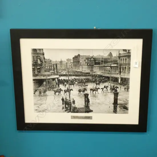 REPRINT FRAMED PHOTO 'GREAT STRIKE, AUCKLAND' 555X695mm