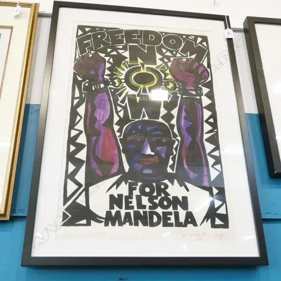 MURRAY GRIMSDALE PRINT 'FREEDOM NOW FOR NELSON MANDELA' 46/50 610mm x 395mm