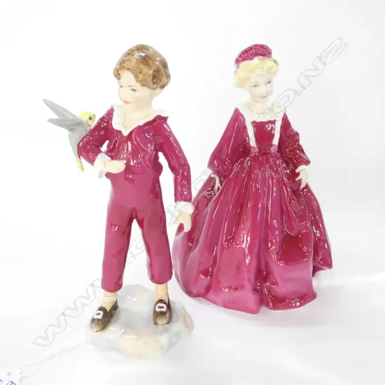 2 EARLY R/WORCESTER RED FIGURINES; 'GRANDMOTHERS DRESS' & 'THE PARAKEET' H.170mm