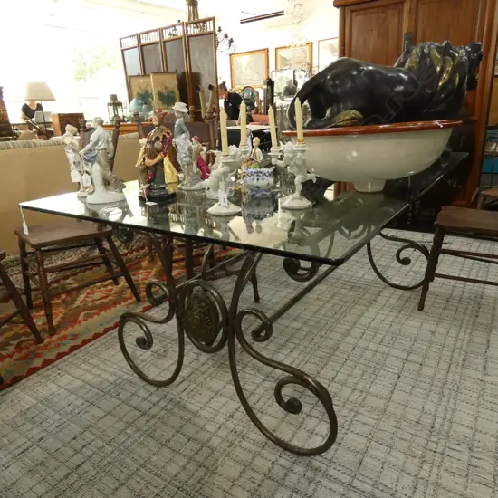 LE FORGE GLASS TOP DINING TABLE...