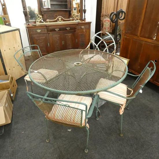 VINTAGE METAL TABLE & 4 CHAIRS AF...