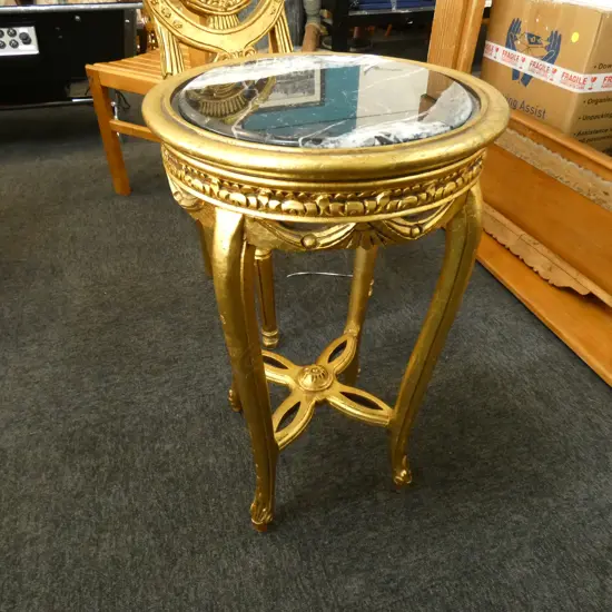 MARBLE TOPPED GILT TABLE H.660mm