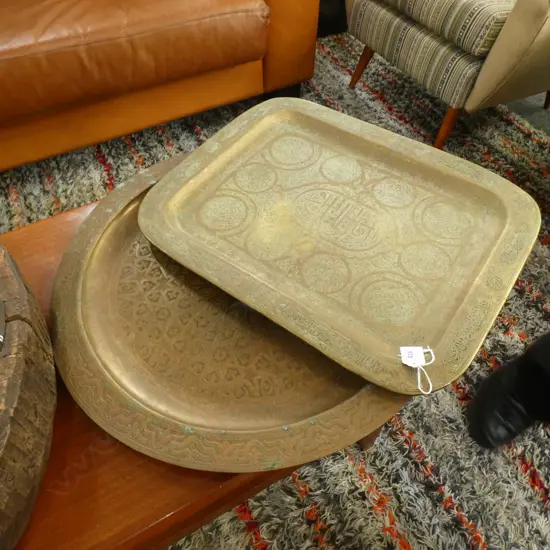 2 PERSIAN COPPER TRAYS 500x400mm & 535mm dia