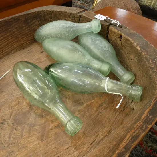 5 OLD GLASS TORPEDO BOTTLES L.240mm