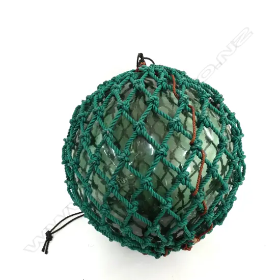 OLD GLASS LARGE FISHING FLOAT WITH NETTING Dia.380mm