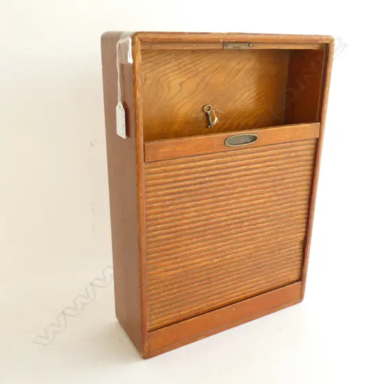 WOODEN ROLL TOP FILE BOX w. KEY & LOCK L.360mm