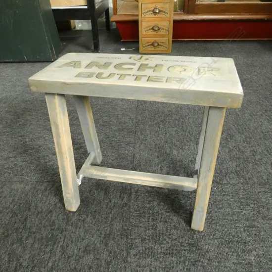 SMALL STOOL STENCILED 'ANCHOR BUTTER' H.295mm