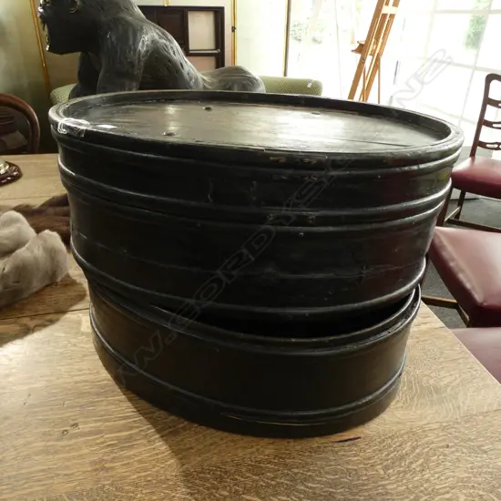 OVAL ORIENTAL BLACK PAINTED CONTAINER W.515mm H.330mm