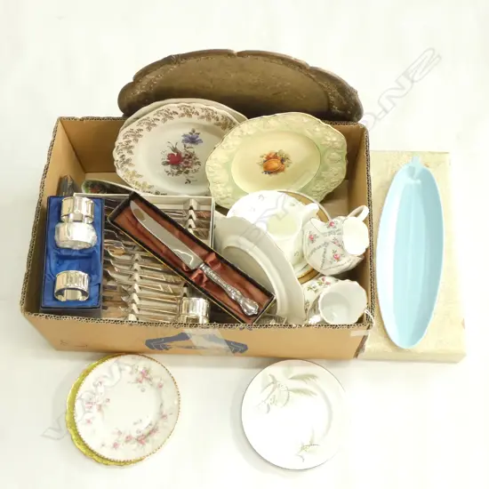 BOX LOT ASST. CHINA, BOXED CULTERY SETS, POOLE ETC