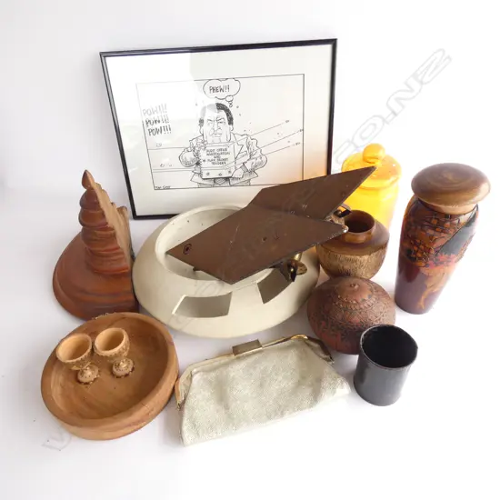 TOM SCOTT CARTOON PRINT & BOX OF MISCELLANY 