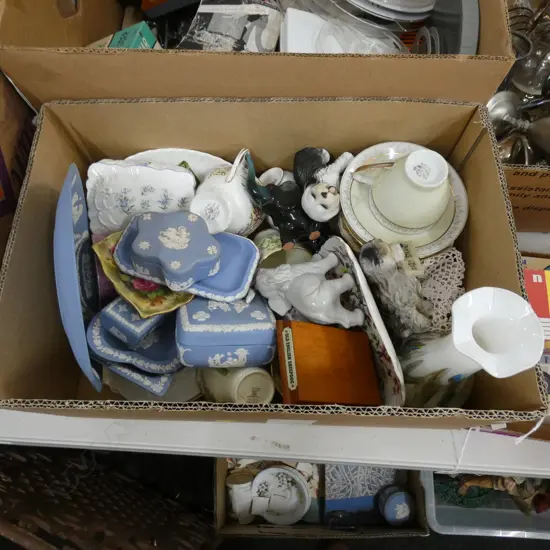 BOX LOT WEDGWOOD, CHINA, ETC