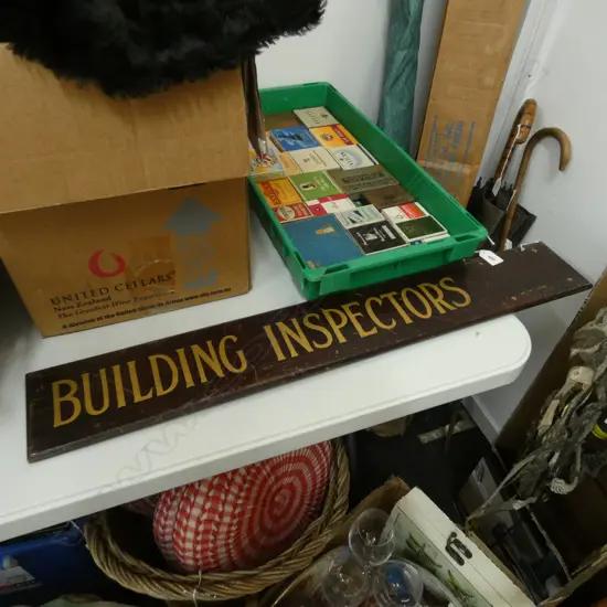 'BUILDING INSPECTORS' GILT PAINTED DOUBLE SIDED CORRIDOR SIGN