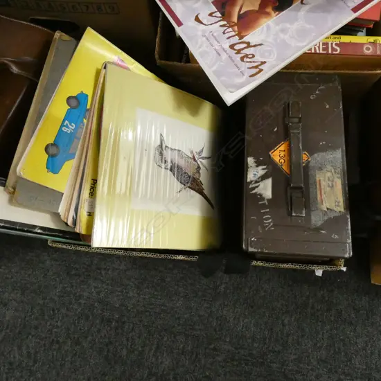 BOX LOT SCOPES, RSA JACKET, BAG, VINTAGE BIRD BOOKS ETC