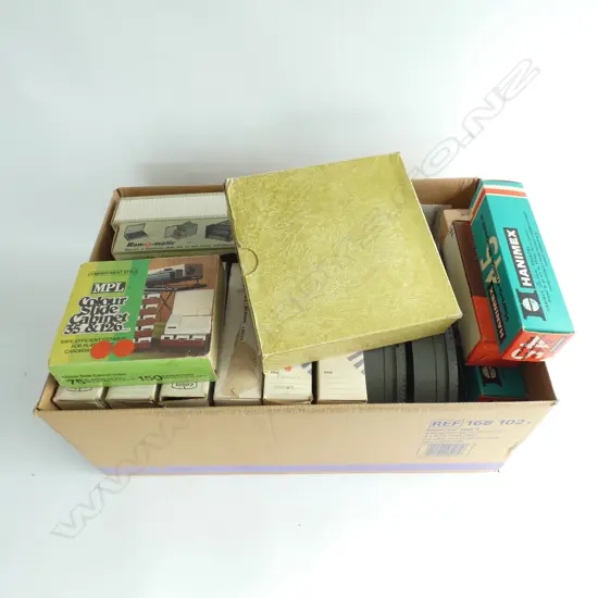 BOX LOT ASST. SLIDE CASETTES ETC