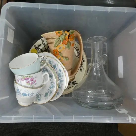 BOX MISC CHINA & KROSNO CRYSTAL DECANTER