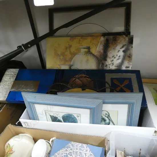 BOX LOT ASST. ARTWORKS & MIRROR