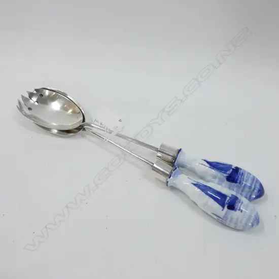 PR STG SILVER SALAD SERVERS B/W HANDLES LONDON 1906 L.280mm