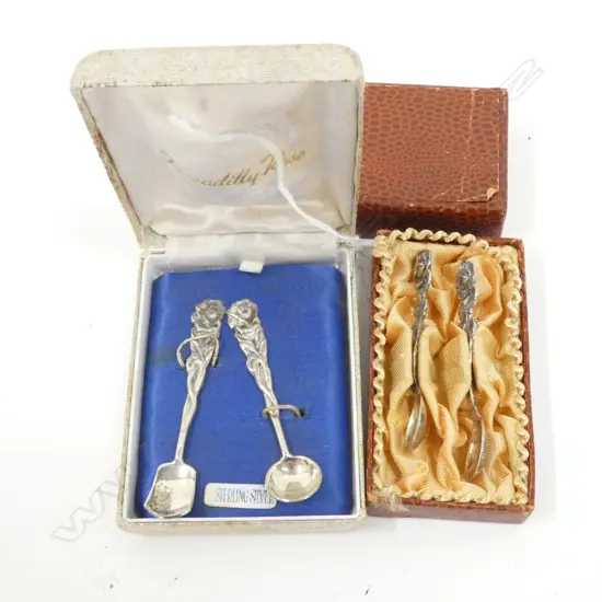 2 BOXED PAIRS STG SILVER MINIATURE SPOONS OR SALT SPOONS L. 65MM