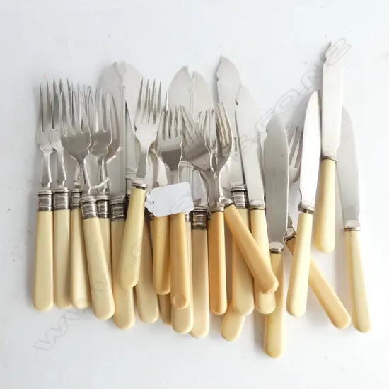 TWO SETS 12 PCE 'BONE' HANDLE FISH KNIFE SETS