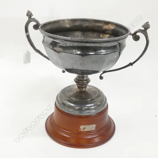 LG OLD SILVER PLATE TROPHY - WOODEN BASE - H.290 DIA 210MM