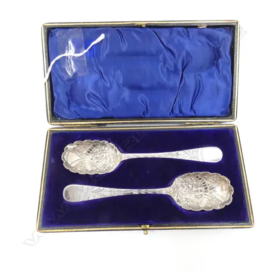 PAIR BOXED SILVER PLATE BERRY SPOONS