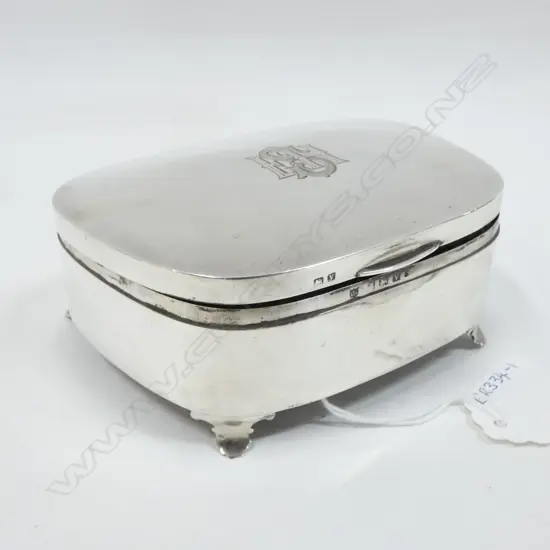 STERLING SILVER JEWELLERY BOX ON 4 FEET BIRMINGHAM 1920