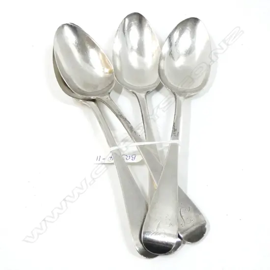 4 GEORGIAN STG SILVER DESSERT SPOONS 149 GRAMS