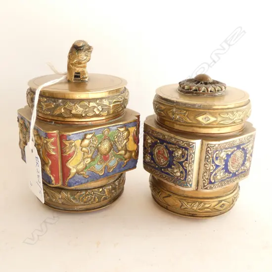 2 CHINESE CHAMPLEVE TEA CADDIES H.110mm
