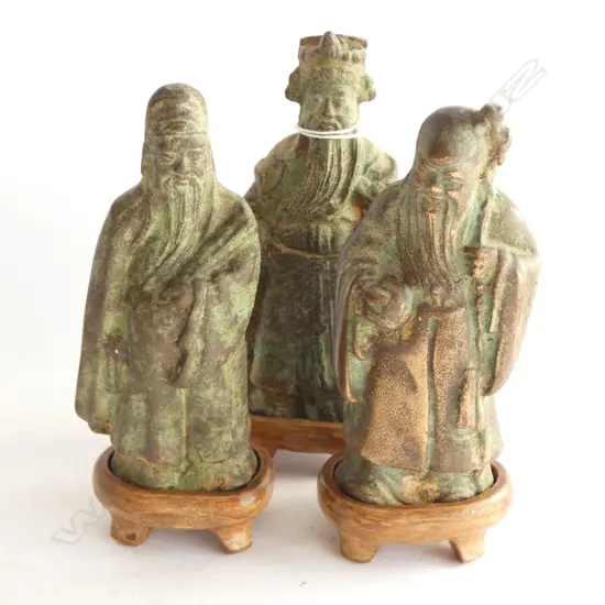 3 ORIENTAL BRONZE FIGURES ON STANDS H.175mm