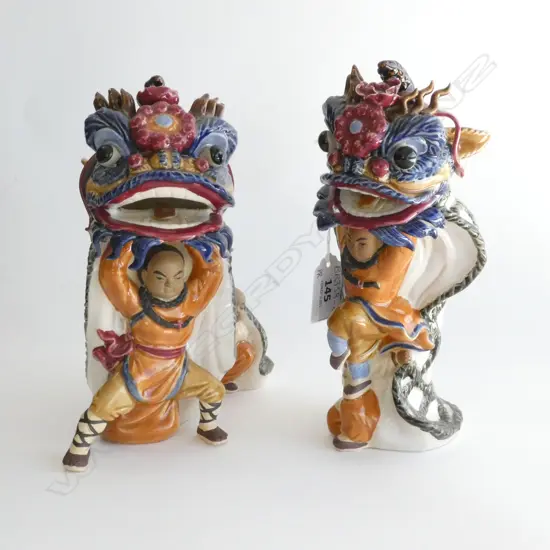 PAIR OF CHINA DANCING DRAGON DANCERS,H. 200MM