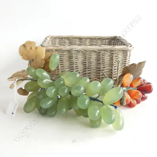 2 SETS OF HARDSTONE DECORATIVE TABLE GRAPES,IN BASKET