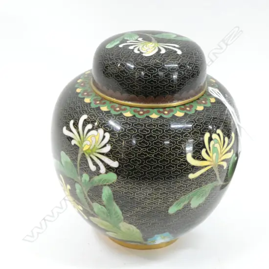 BLACK CLOISONNE LIDDED GINGER JAR H.170mm