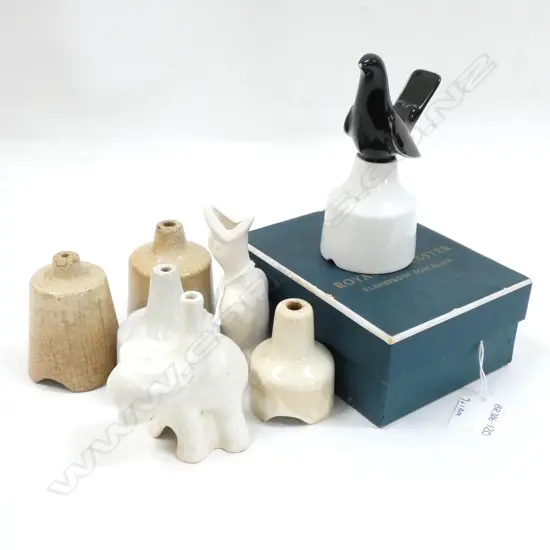 7 ASST PIE FUNNELS (SOME A/F) INC. 1 ROYAL WORCESTER PIE FUNNEL BIRD IN BOX & NUTBROWN ELEPHANT