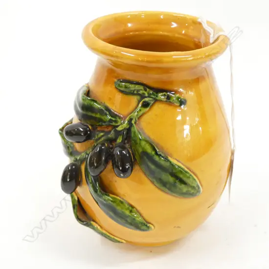 VINTAGE VALLAURIS POTTERY OLIVE BRANCH IN RELIEF  VASE H.140mm