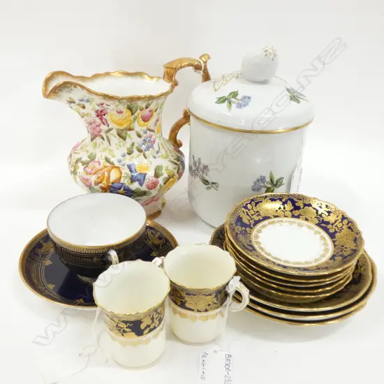 ROYAL WORCESTER COBALT & GOLD C&S / CANISTER /HAMMERSLEY GILDED JUG H. 170MM + HAMMERSLEY BLUE & GOLD PT DEMI SET