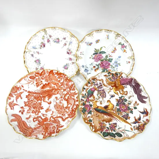 4 ASST ROYAL CROWN DERBY SCALLOPED PLATES; DERBY DAYS / ROYAL ANTOINETTE / OLDE AVESBURY & RED AVES DIA 220MM