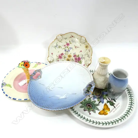PORTMEIRION / ROSENTHAL / BING & GRONDAL PLATES + 1 & 2 VASES; BELLEEK / B&G.