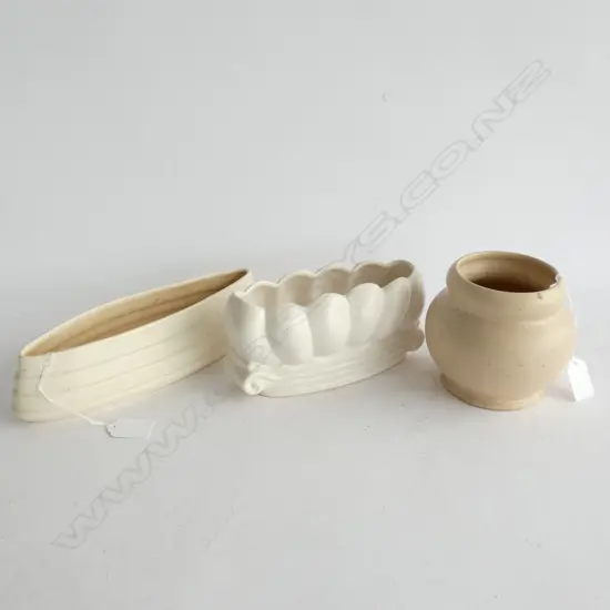 2 CROWN LYNN POTTERY TROUGH VASES (L 260MM) + ONE OTHER 