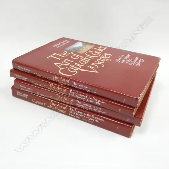 4 LG ILLUSTRATED BOOKS 'THE ART OF CAPTAIN COOKS VOYAGES; VOLUMES 1,2 & 3 (3 HAS 2 VOLUMES - TEXT & CATALOGUE