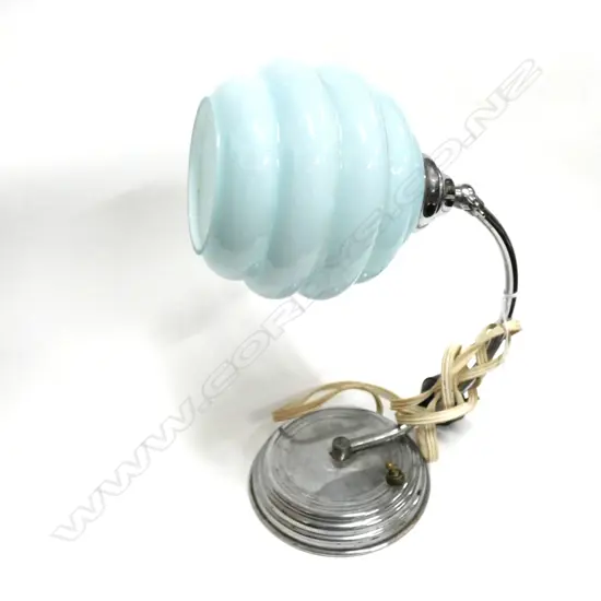 ART DECO CHROME & BLUE GLASS TABLE LAMP WITH FLEXI ARM  H. 330MM