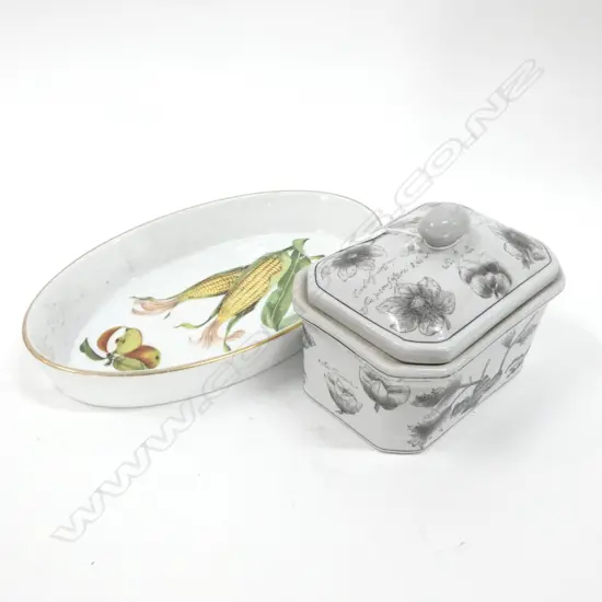 ORIENTAL PORCELAIN LIDDED DISH & EVESHAM DISH L.315mm