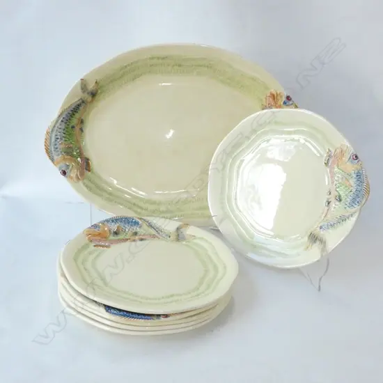6 CLARICE CLIFF FISH PLATES & PLATTER L.380mm