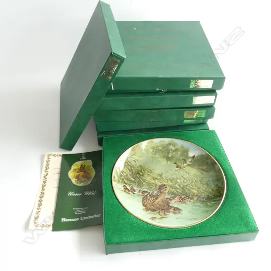 6 KAISER PORCELAIN BIRD SERIES PLATES C1980'S SOME DUPLICATES - INDIVID. BOXED -DIA 240MMED