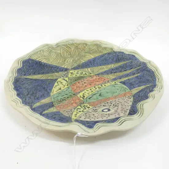 LARGE NZ STUDIO POTTERY CHARGER IMPRESSED AM MARK D.420mm